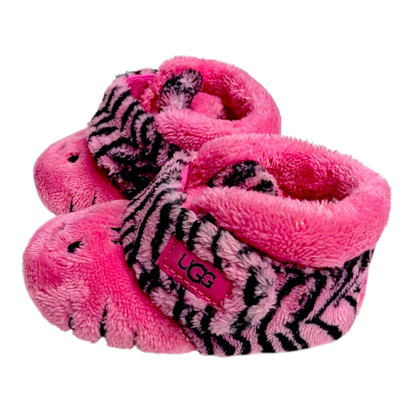 UGGS Baby Booties Size 2/3 6 months Hot Pink Plush Bixbee Tiger Stuffie Boots - Picture 2 of 8